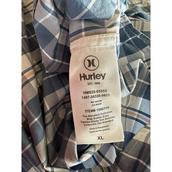 Hurley Men's Short Sleeve Plaid Button Up Shirt Size XL - Picture 7 of 8